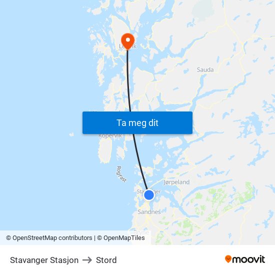 Stavanger Stasjon to Stord map
