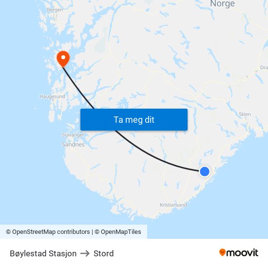 Bøylestad Stasjon to Stord map
