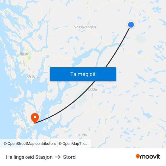 Hallingskeid Stasjon to Stord map