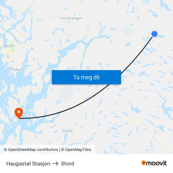 Haugastøl Stasjon to Stord map