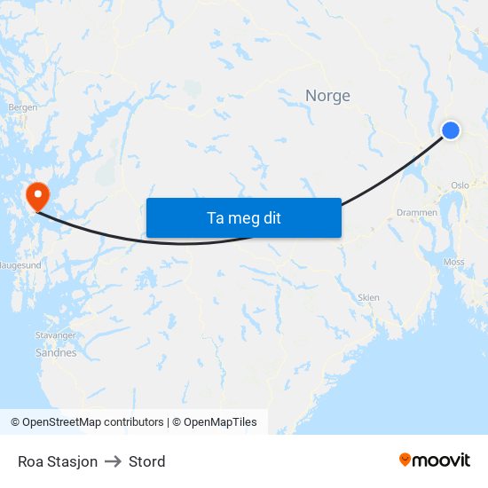 Roa Stasjon to Stord map