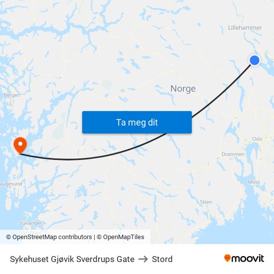 Sykehuset Gjøvik Sverdrups Gate to Stord map