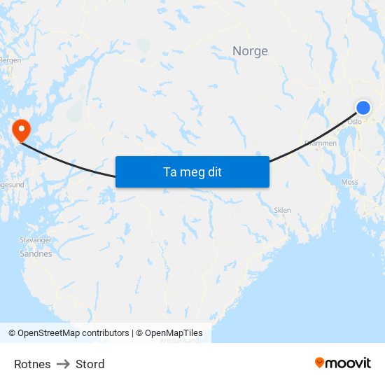 Rotnes to Stord map