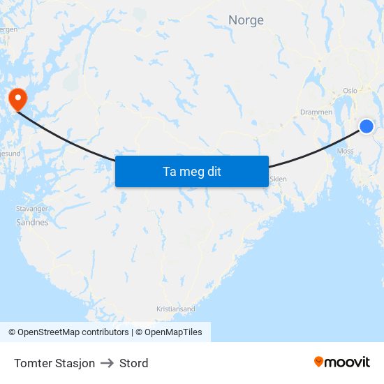 Tomter Stasjon to Stord map