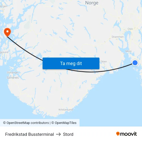 Fredrikstad Bussterminal to Stord map