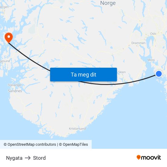 Nygata to Stord map