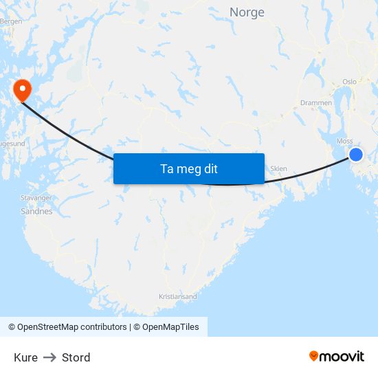 Kure to Stord map