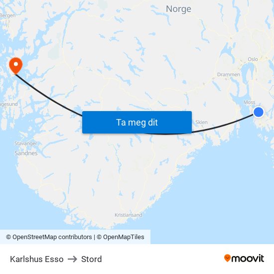 Karlshus Esso to Stord map