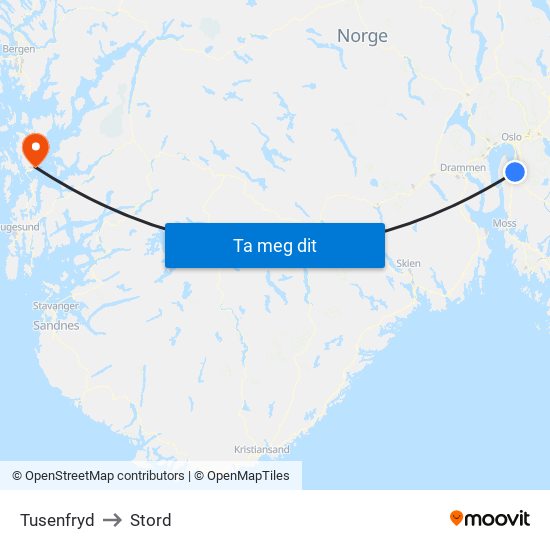 Tusenfryd to Stord map