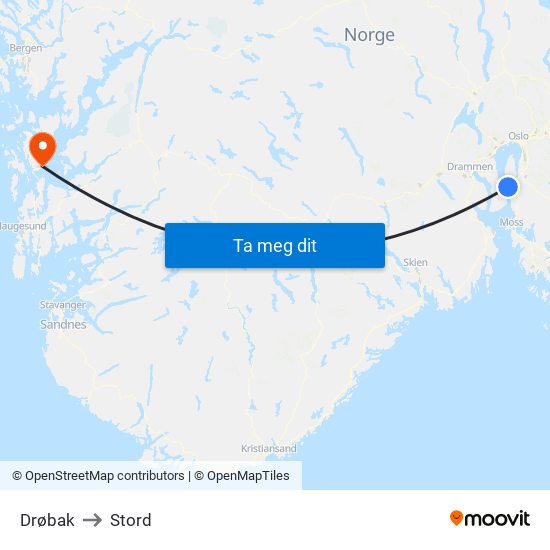 Drøbak to Stord map