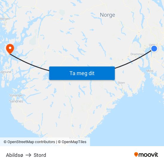 Abildsø to Stord map