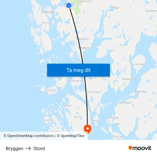 Bryggen to Stord map