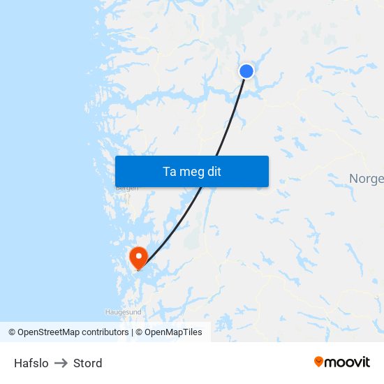 Hafslo to Stord map