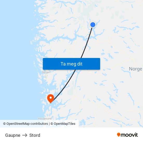 Gaupne to Stord map