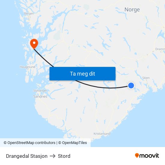 Drangedal Stasjon to Stord map