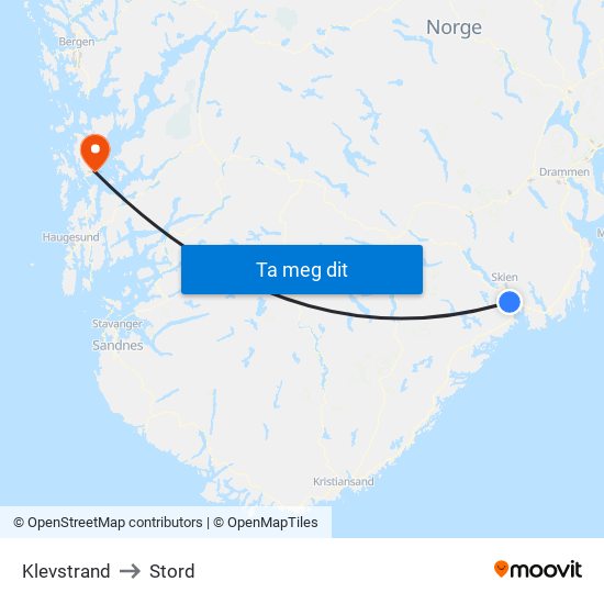 Klevstrand to Stord map