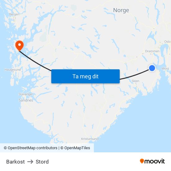 Barkost to Stord map
