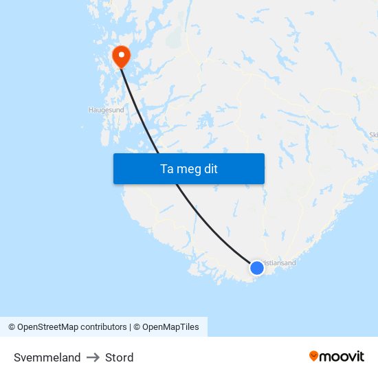 Svemmeland to Stord map