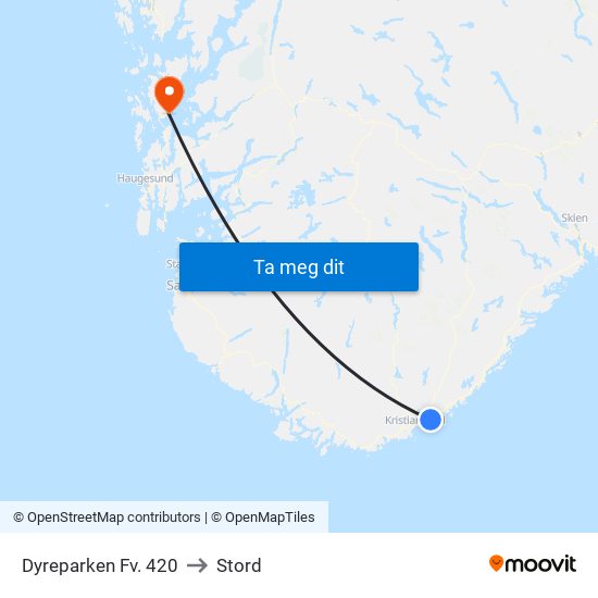 Dyreparken Fv. 420 to Stord map