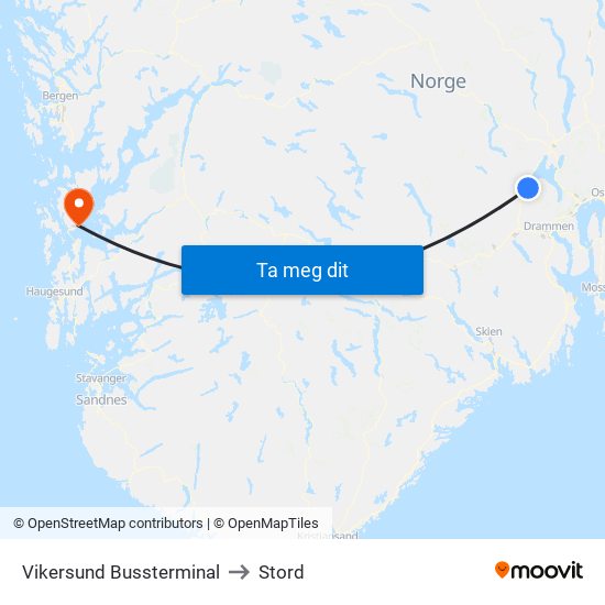 Vikersund Bussterminal to Stord map