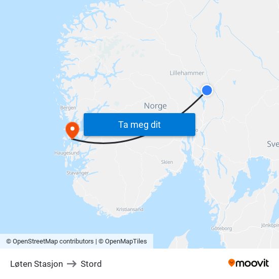 Løten Stasjon to Stord map