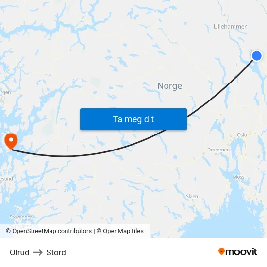 Olrud to Stord map