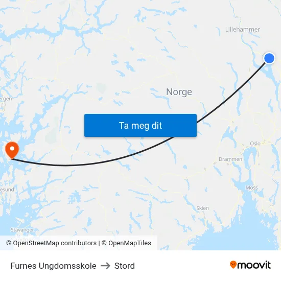 Furnes Ungdomsskole to Stord map