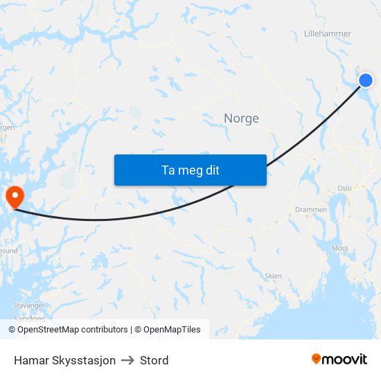 Hamar Skysstasjon to Stord map