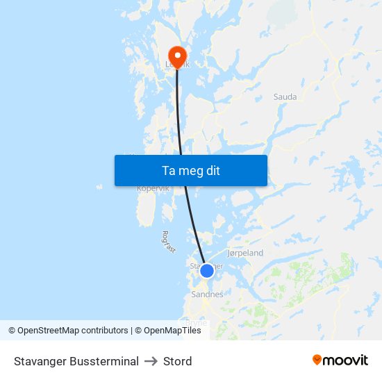 Stavanger Bussterminal to Stord map