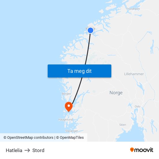 Hatlelia to Stord map