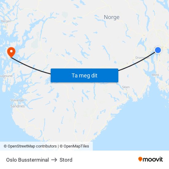 Oslo Bussterminal to Stord map