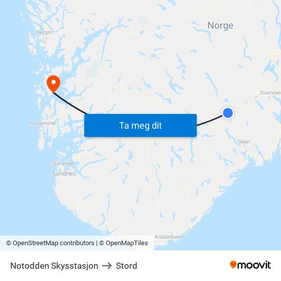 Notodden Skysstasjon to Stord map