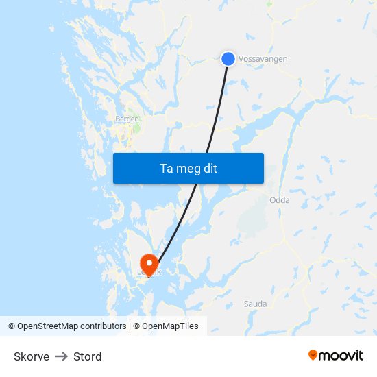 Skorve to Stord map