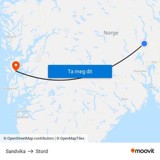 Sandvika to Stord map