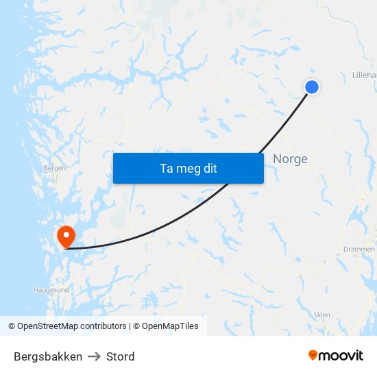 Bergsbakken to Stord map