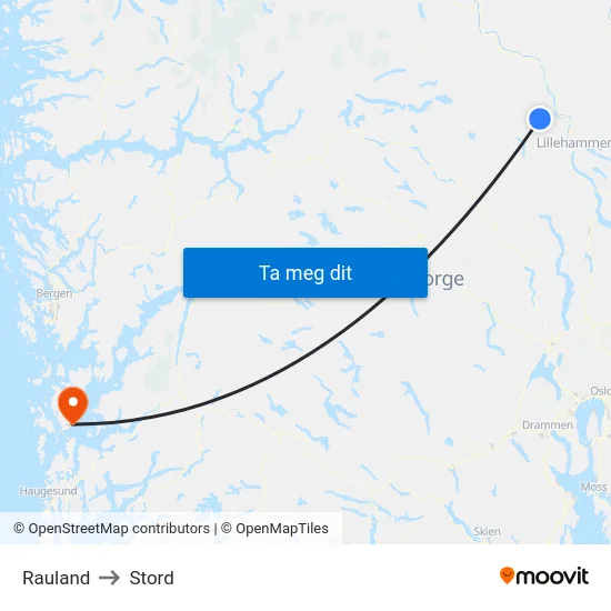 Rauland to Stord map