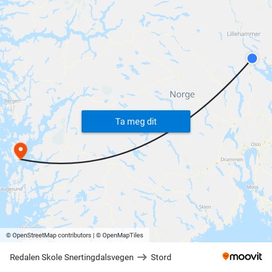 Redalen Skole Snertingdalsvegen to Stord map