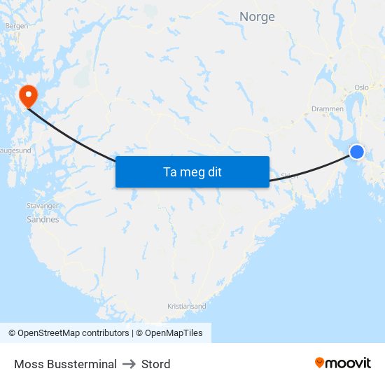 Moss Bussterminal to Stord map