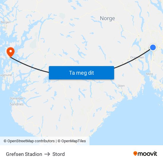 Grefsen Stadion to Stord map