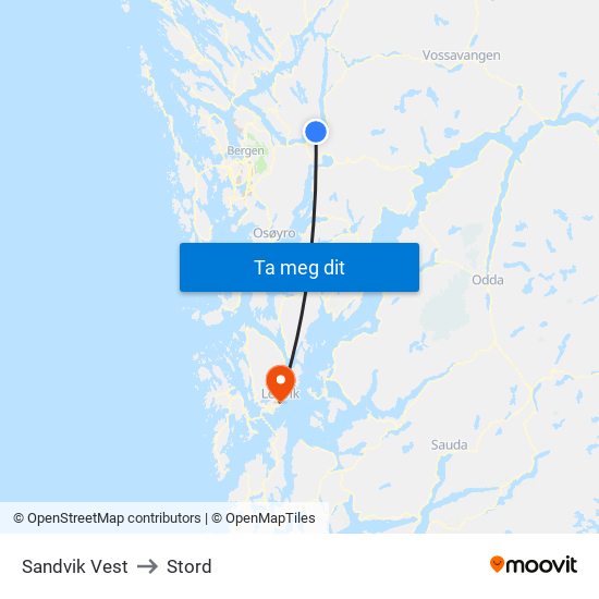 Sandvik Vest to Stord map