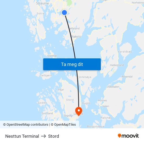 Nesttun Terminal to Stord map