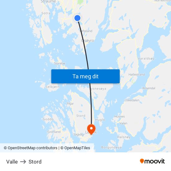 Valle to Stord map