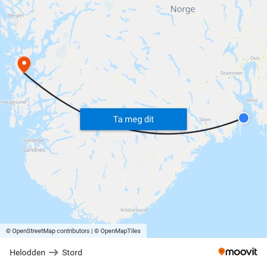 Helodden to Stord map