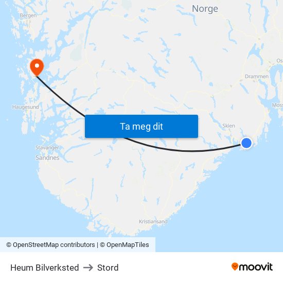 Heum Bilverksted to Stord map