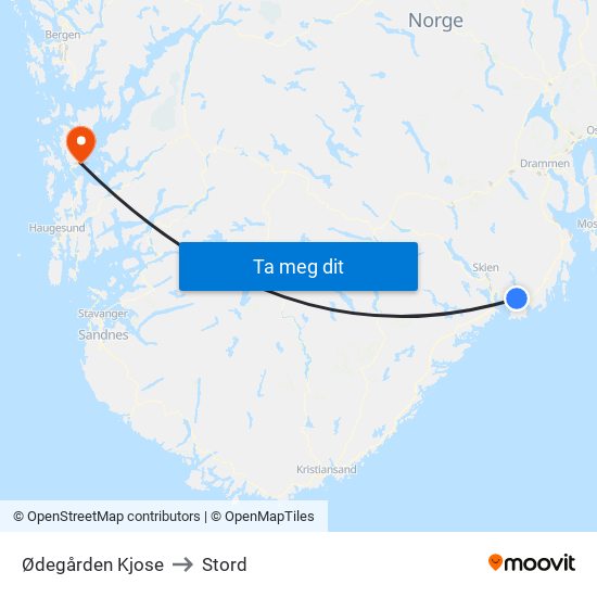 Ødegården Kjose to Stord map