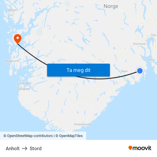 Anholt to Stord map