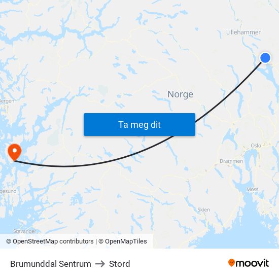 Brumunddal Sentrum to Stord map