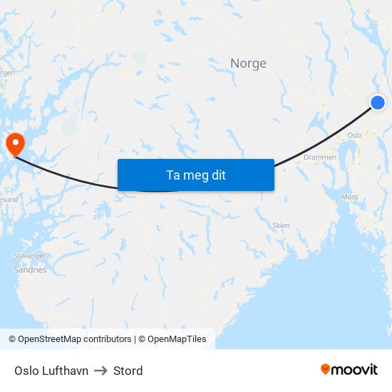 Oslo Lufthavn to Stord map