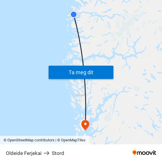 Oldeide Ferjekai to Stord map