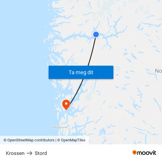 Krossen to Stord map